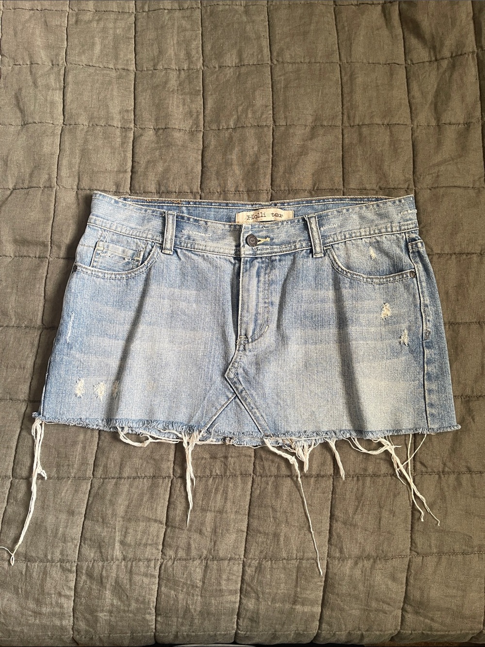 Hollister Light Blue Distressed Denim Mini Skirt